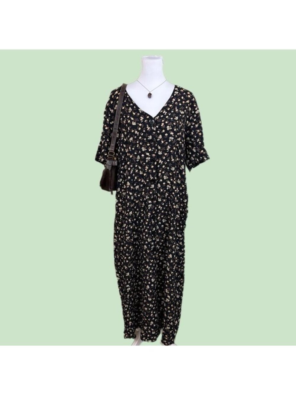 90s ditsy floral whimsygoth button down dress